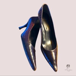 Stuart Weitzman Brown Crocodile Embossed Leather Heels Size 9N